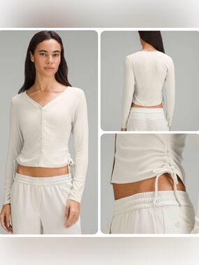 lululemon athletica Black Button-Front Cropped Long-Sleeve Top
